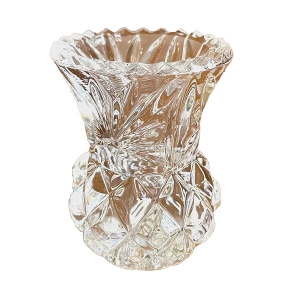 Vintage Toothpick Holder Pineapple Thistle Clear Lead Cut Glass Sawtooth Edge - Picture 2 of 5